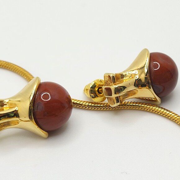 Red Jasper & Gold Tone Earrings & Necklace Set Snake chain 17" - Picture 12 of 12